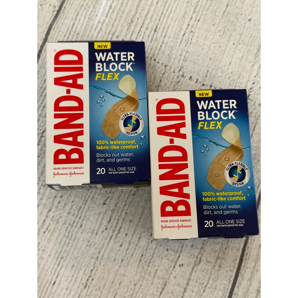 2 Pack Band-Aid Water Block Flex Waterproof Adhesive Bandages 20ct Each Box